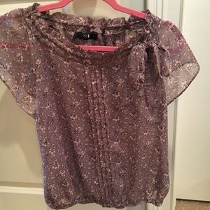 NEVER WORN GREY RUCHED SILK FLORAL BLOUSE SIZE S